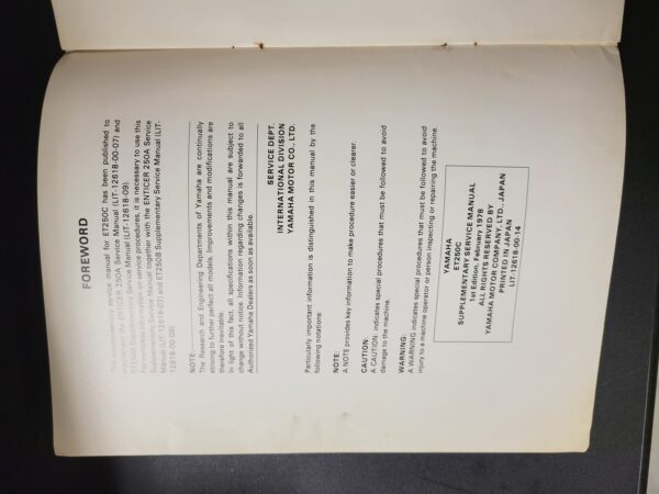 1978 Yamaha ENTICER 250C Supplementary Service Manual - Image 2