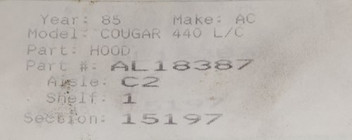 1985-1988 AC COUGAR HOOD - Image 2