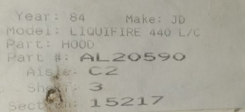 1984 John Deere LIQUIFIRE 440 L/C HOOD - Image 2