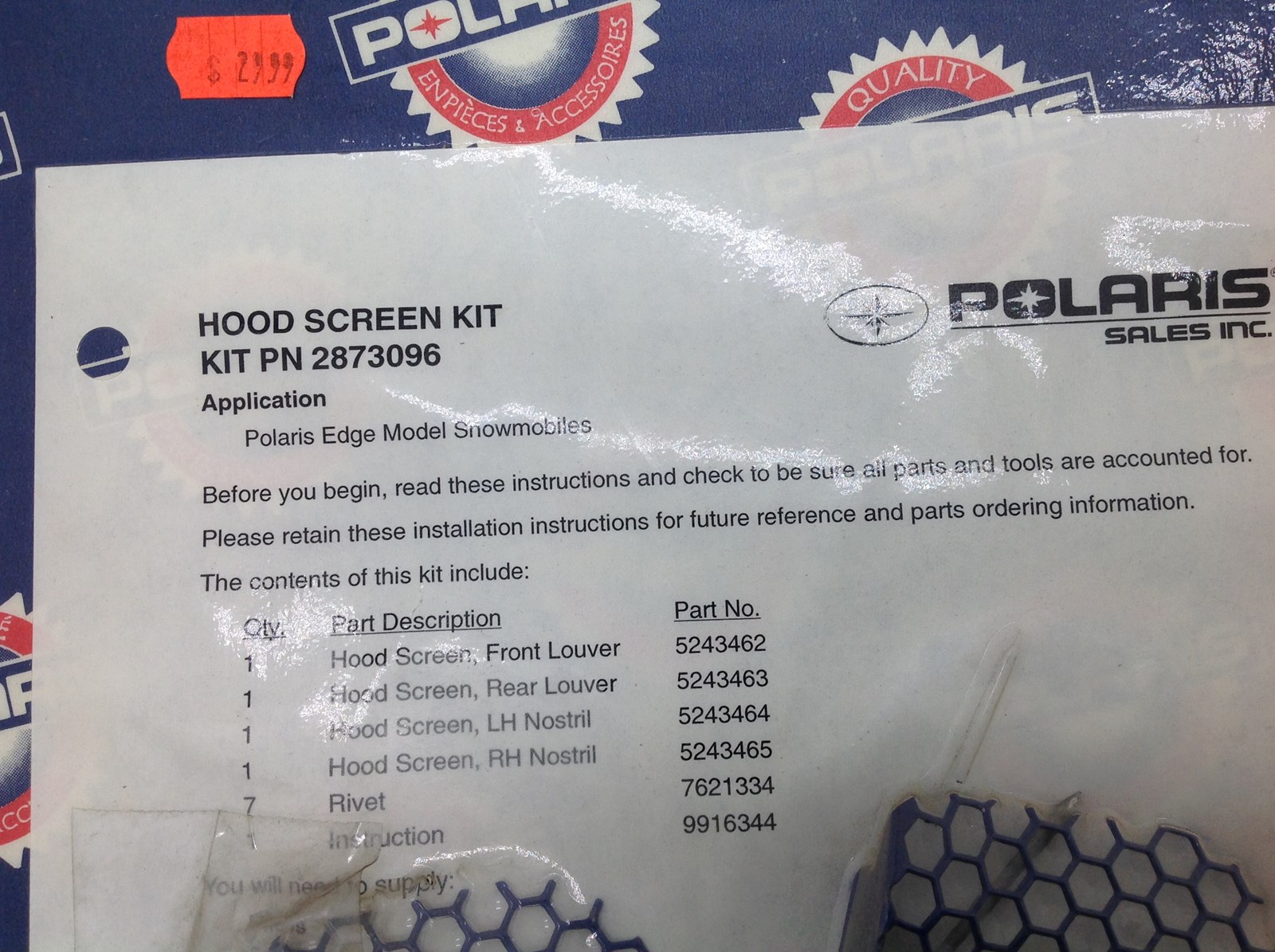 2001 Polaris Hood Screen Kit - Image 4