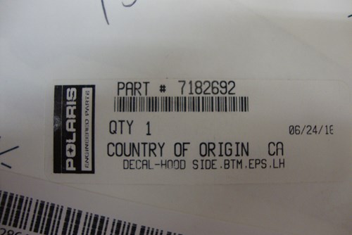 2016 Polaris Bottom LH EPS hood decal - RZR XP 1000 EPS (VDE99LM) - Image 2