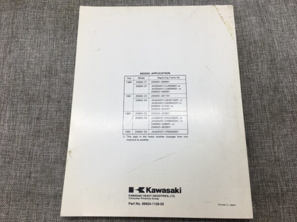 1990 Kawasaki Ninja ZX-6 ZZ-R600 ZZ-R500 Service Manual - Image 3