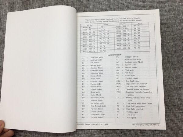 1993 Kawasaki 93-94 Service Specification Handbook - Image 4
