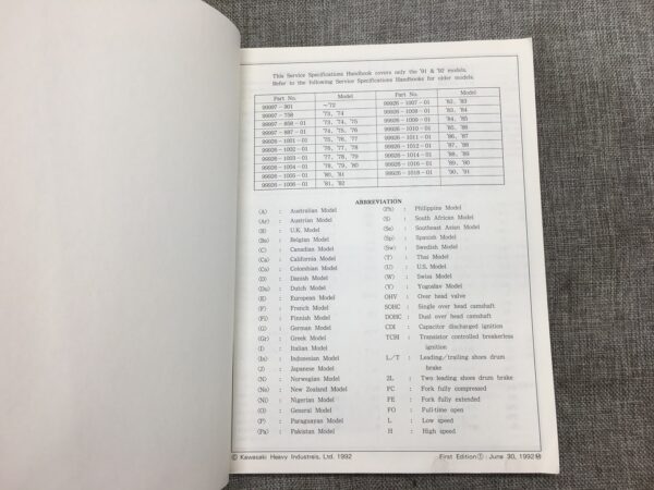 1991 Kawasaki Service Specification Manual - Image 4