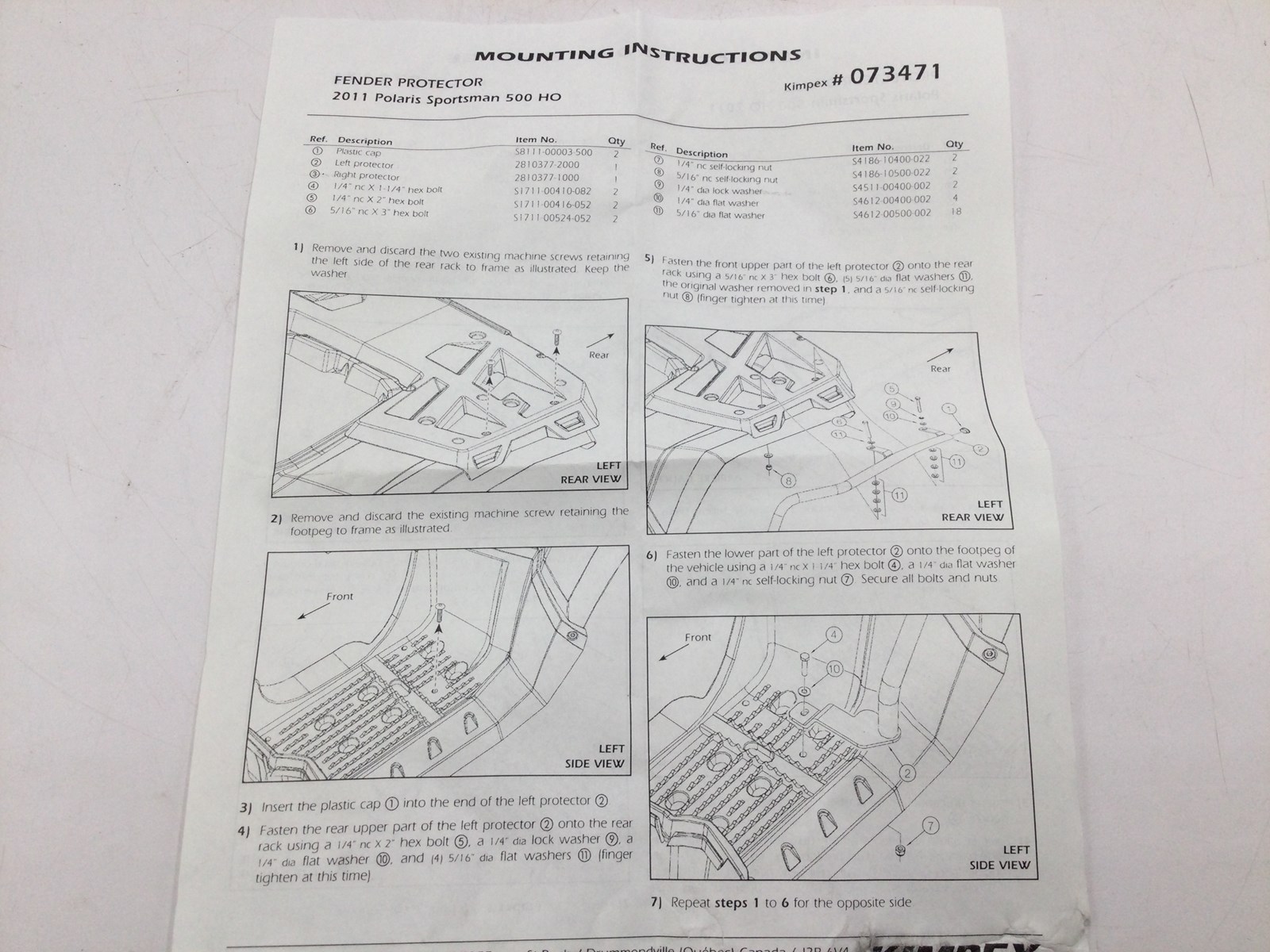 2011 Polaris SPORTSMAN 500 HO REAR FENDER PROTECTOR - Image 4
