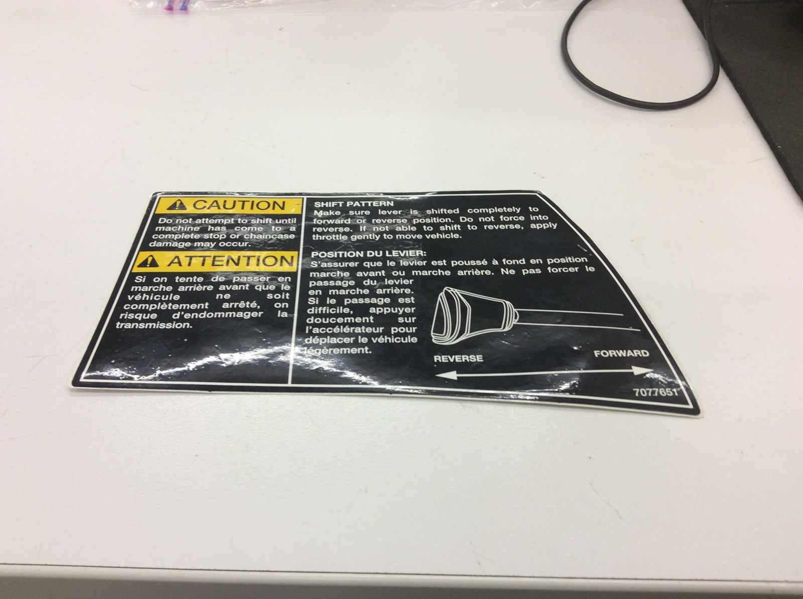 DECAL - REVERSE SHIFT WARNING