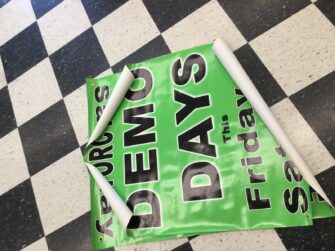 MOTORCYLE DEMO DAYS FRIDAY & SATURDAY BANNER - GREEN AND BLACK