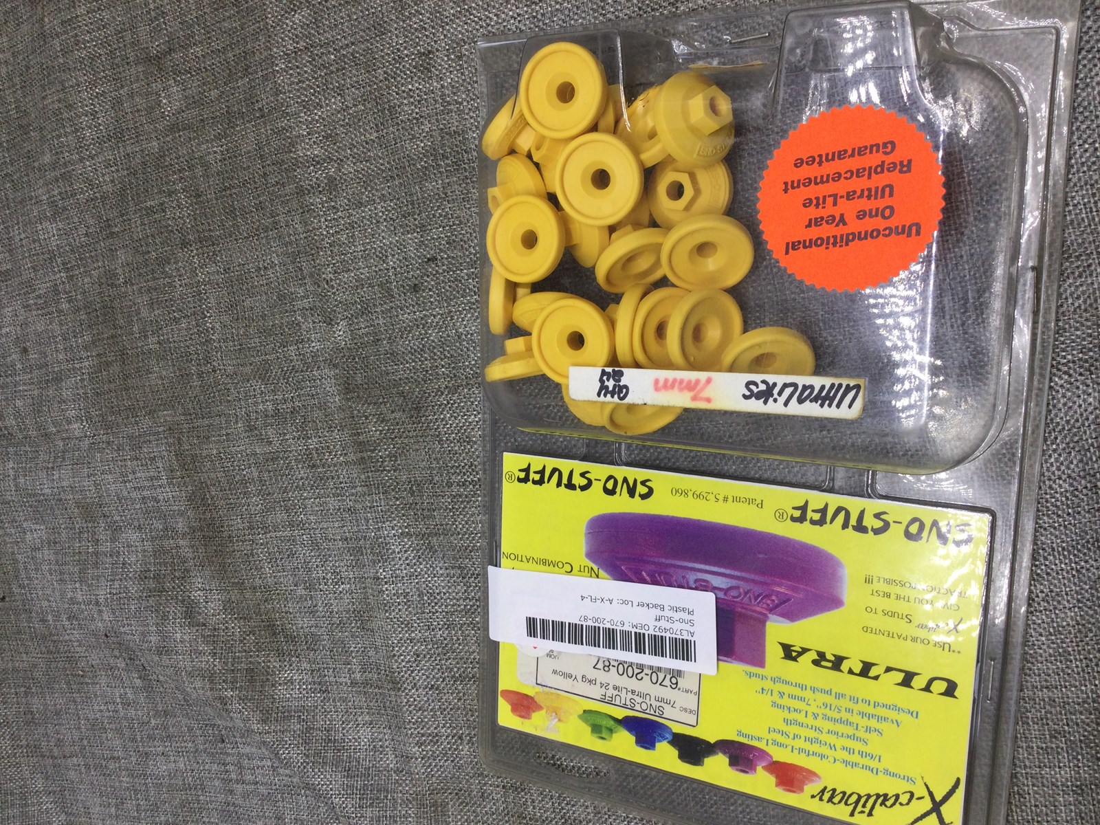 X-Calibar Ultra Lites Sno-Stuff Track Stud Nylon Nut Backing Plate YELLOW 24 COUNT 7MM - Image 4