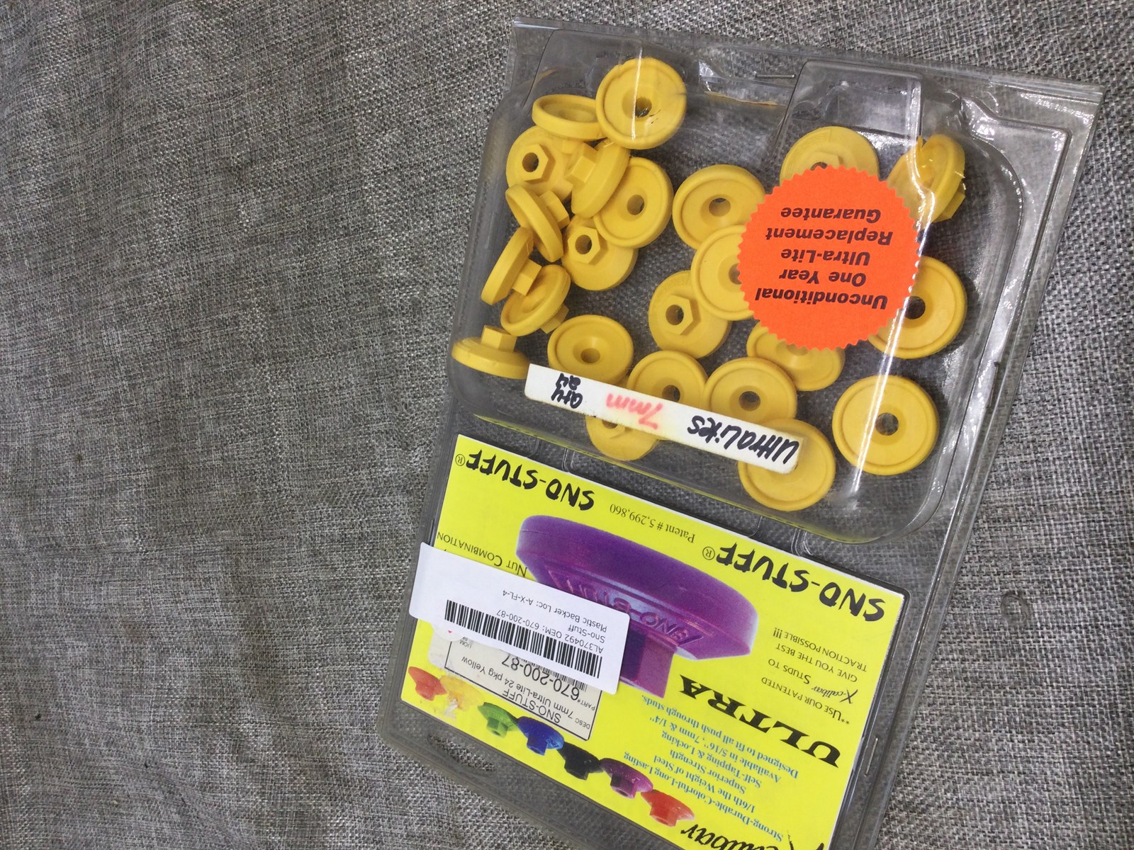 X-Calibar Ultra Lites Sno-Stuff Track Stud Nylon Nut Backing Plate YELLOW 24 COUNT 7MM