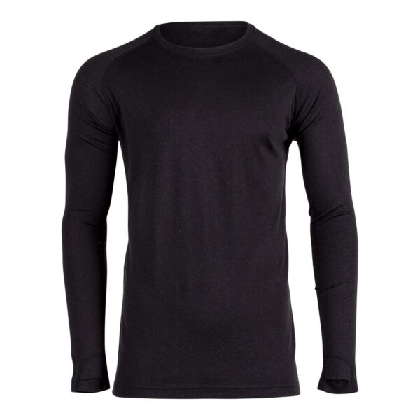 AUSTRALIAN MERINO WOOL MID-WEIGHT MEN'S CREW TOP LS BLACK MED - Image 2