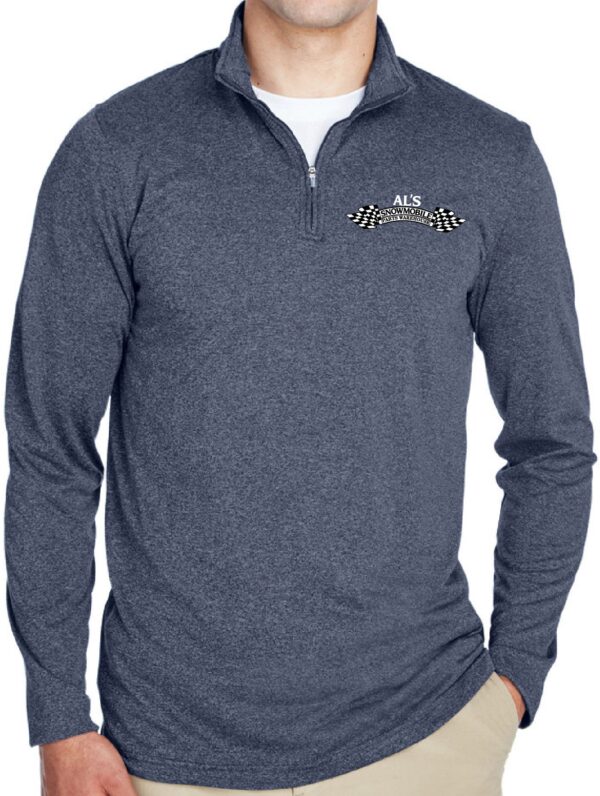 PRIME ULTRA CLUB COOL & DRY PERFORMANCE 1/4 ZIP RETRO LOGO NAVY HEATHER LG