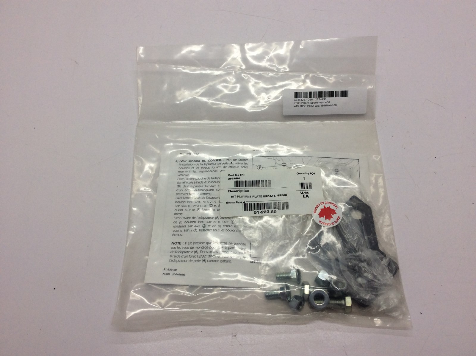 2003 Polaris Plow Mount Plate Kit - Image 2