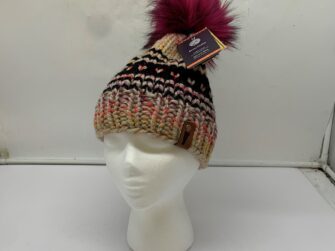 ACRYLIC/WOOL BLEND BEANIE W/POM POM MULTI NAVY/PURPLE S/M