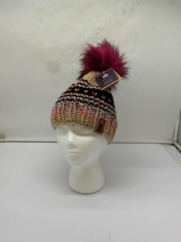 ACRYLIC/WOOL BLEND BEANIE W/POM POM MULTI NAVY/PURPLE S/M