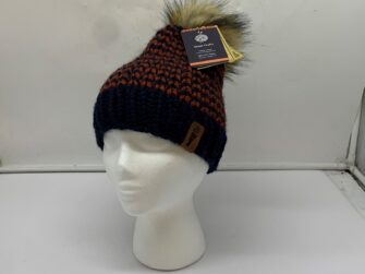 ACRYLIC/WOOL BLEND BEANIE W/POM POM NAVY/RUST S/M