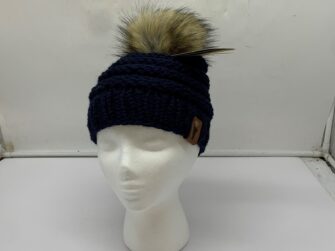 ACRYLIC/WOOL BLEND BEANIE W/POM POM NAVY BLUE S/M