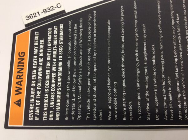 2019 Arctic Cat Decal, Warning English - Image 2