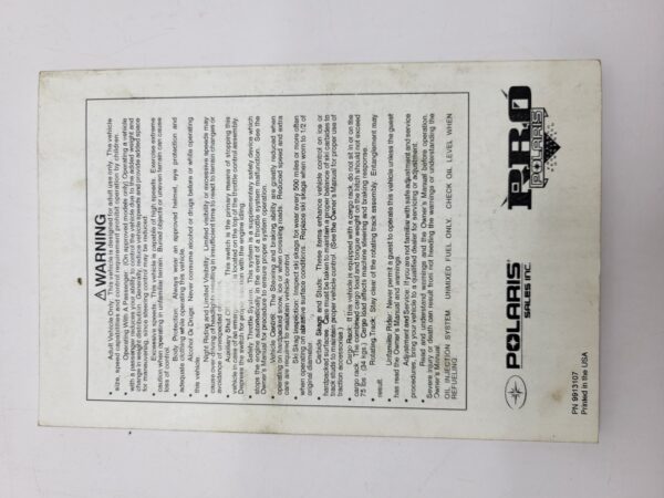 1996 Polaris Owners Manual for Indy 440 L/C Indy Trail - Image 2