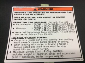 1998 Yamaha Label, Warning, Tire Pressure