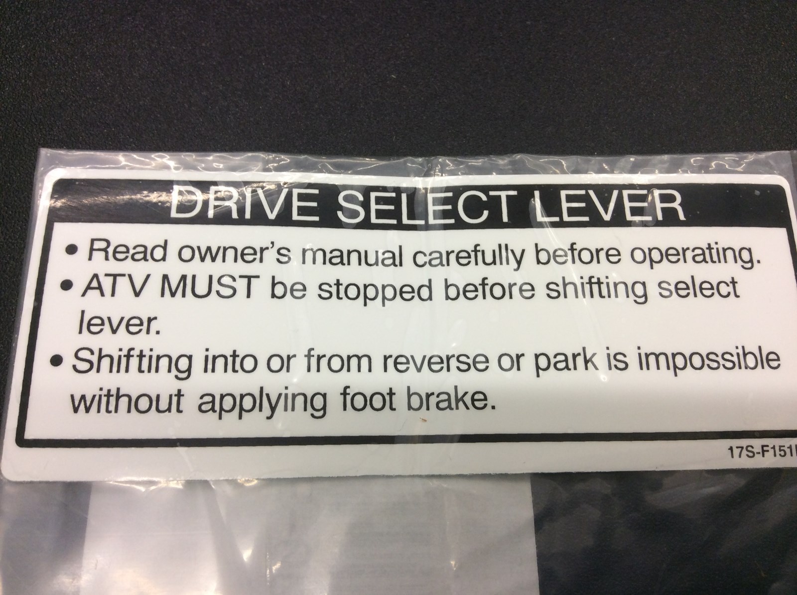 2008 Yamaha Label, Drive Select Lever - Obsolete