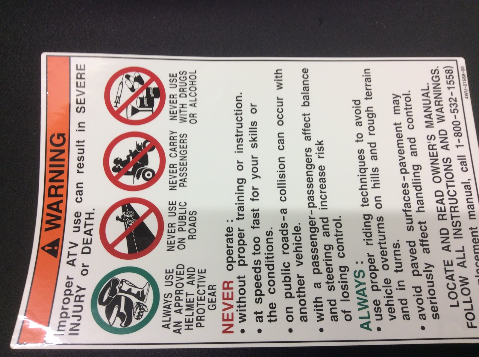 1998 Yamaha Label, Warning - Obsolete - Image 2