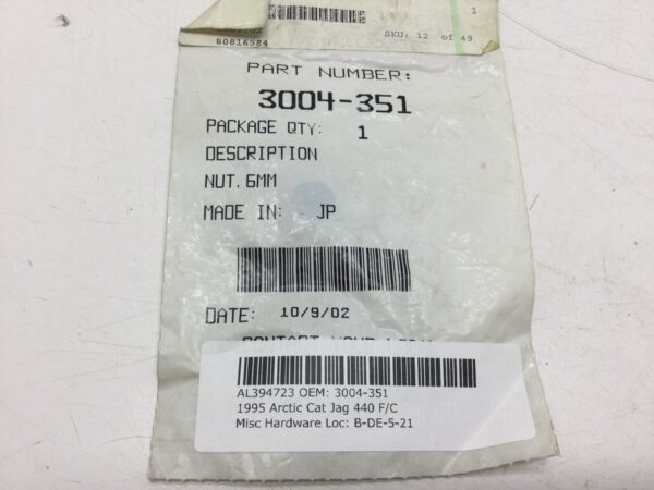 1995 Arctic Cat 6MM Nut - Image 2