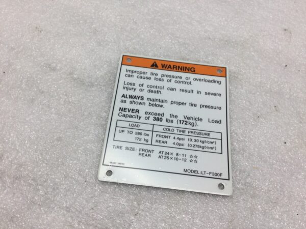 1999 Suzuki Tire Air Pressure Warning Label - Image 2