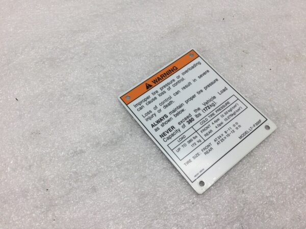 1999 Suzuki Tire Air Pressure Warning Label - Image 3