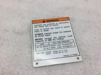 1999 Suzuki Tire Air Pressure Warning Label