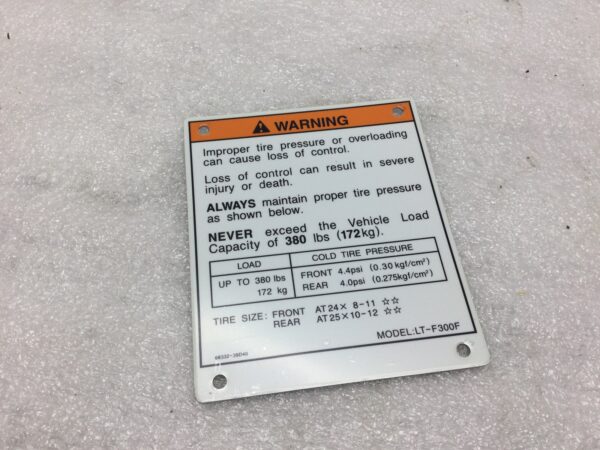 1999 Suzuki Tire Air Pressure Warning Label