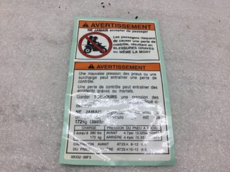 2002 Suzuki Tire Air Pressure And Passenger Warning Decal.