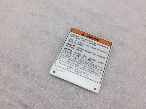 2002 Suzuki Tire Air Pressure Warning Label - Image 3