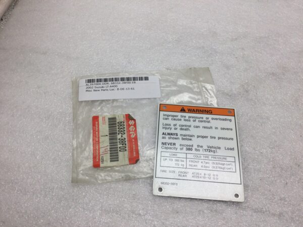 2002 Suzuki Tire Air Pressure Warning Label - Image 4
