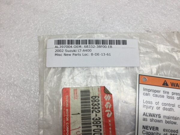 2002 Suzuki Tire Air Pressure Warning Label - Image 5