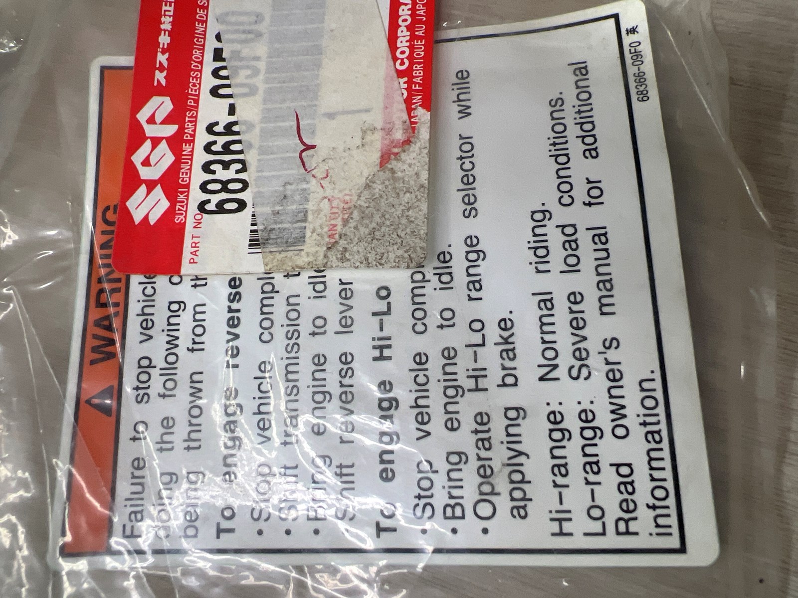 1999 Suzuki Label Warning Reverse - Image 3