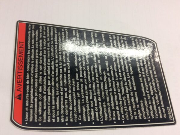 2000 Polaris Decal, Warning General Operation, French - Image 2