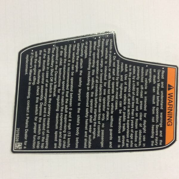 2000 Polaris Decal, Warning General Operation, English - Image 2