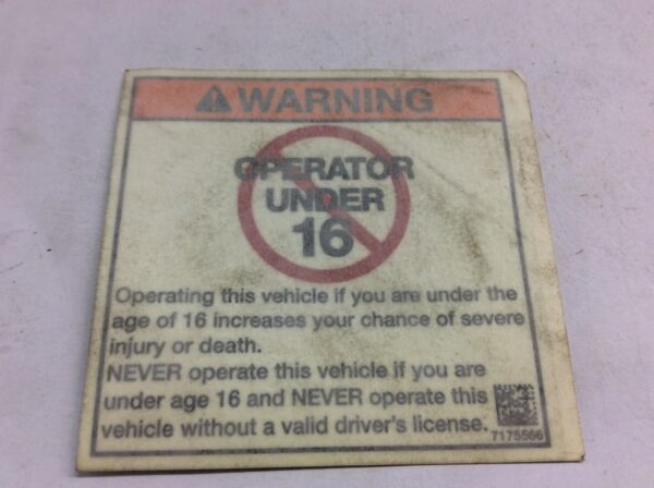 2009 Polaris Decal, "UNDER 16 OPERATOR" - Image 2